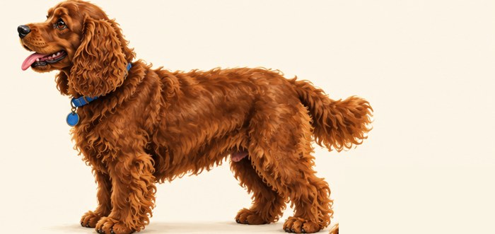 Brownie from the side, tail wagging